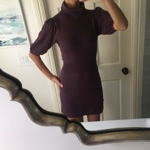 Turtleneck Sweater Dress with Puffed Sleeve